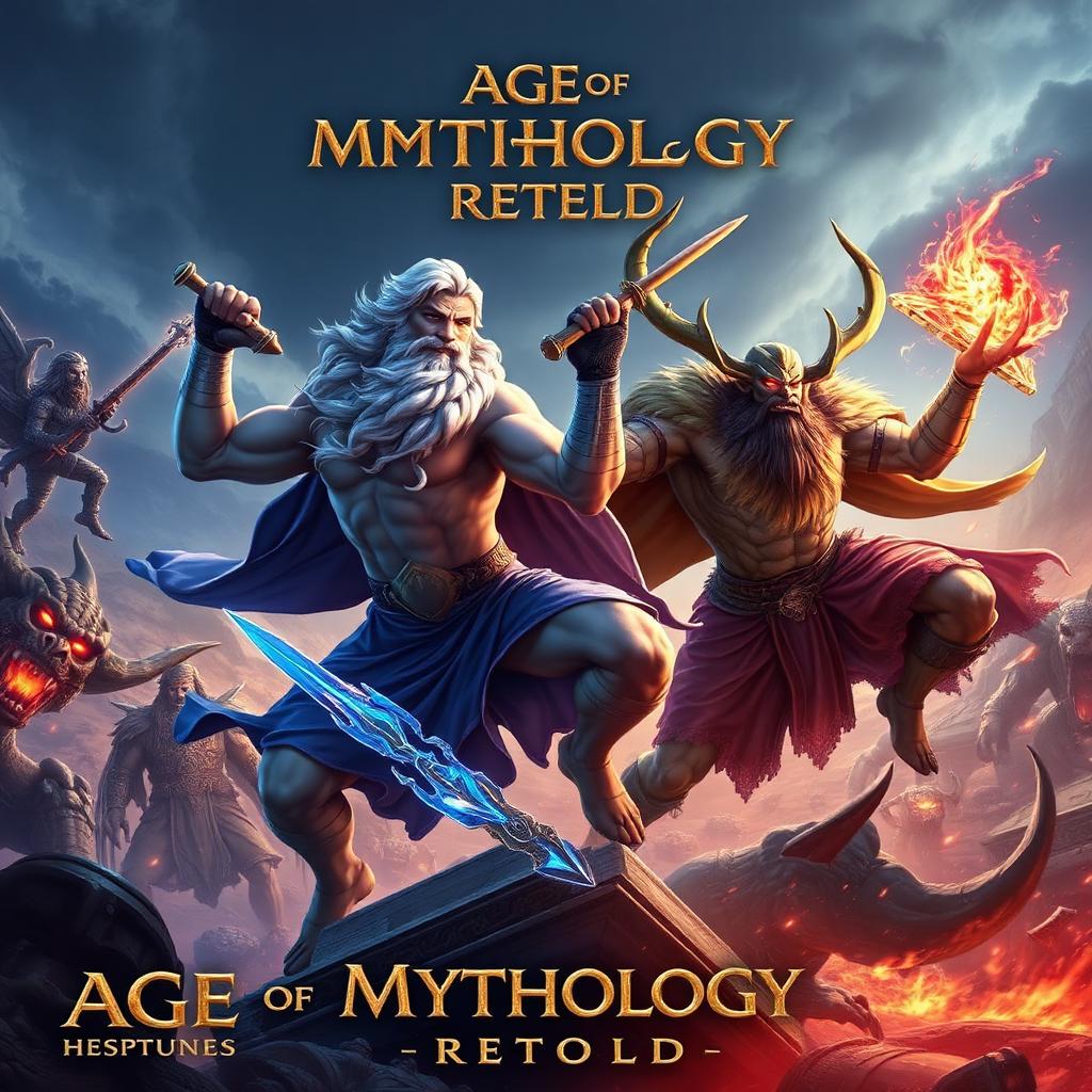 Age of Mythology Retold key art — Zeus and Odin heroes leading mythical armies