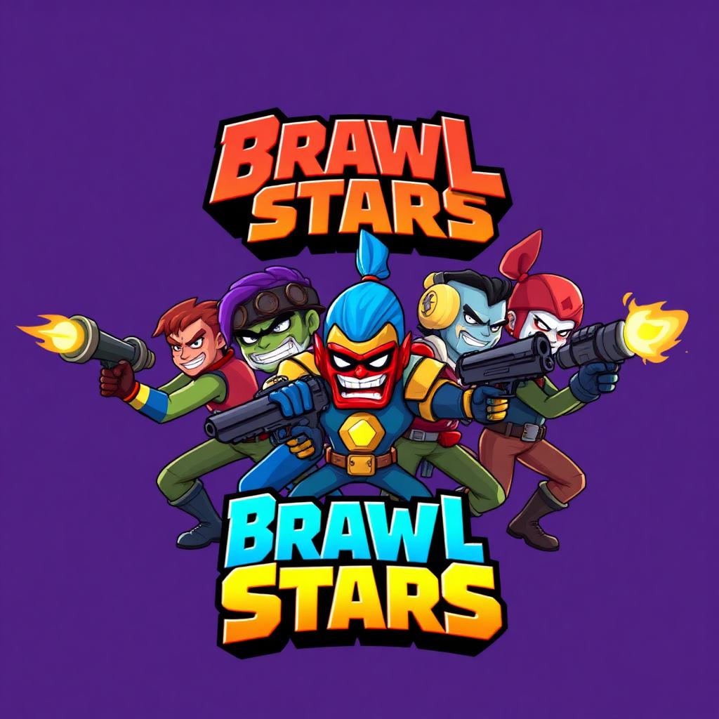 Brawl Stars key art — colorful cartoon brawlers with weapons