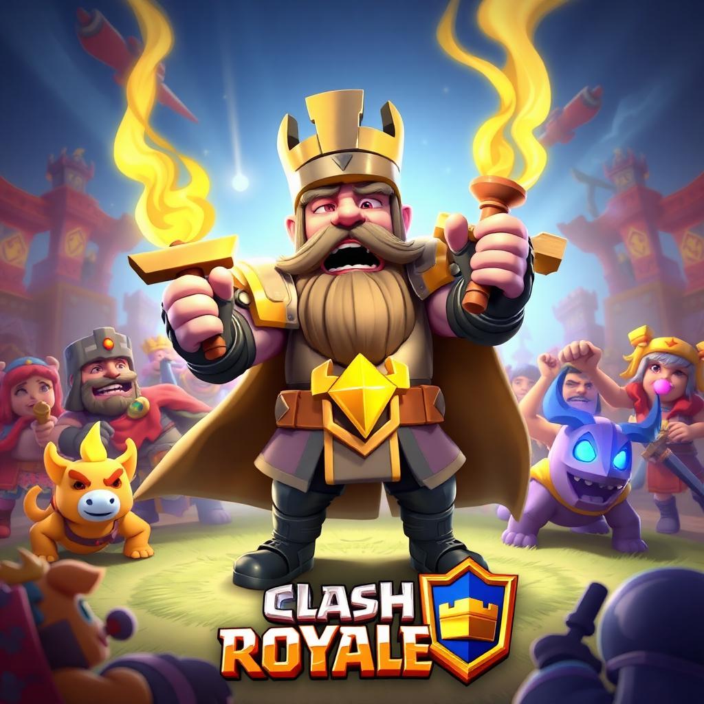 Clash Royale key art — cartoon king casting spell on arena tower