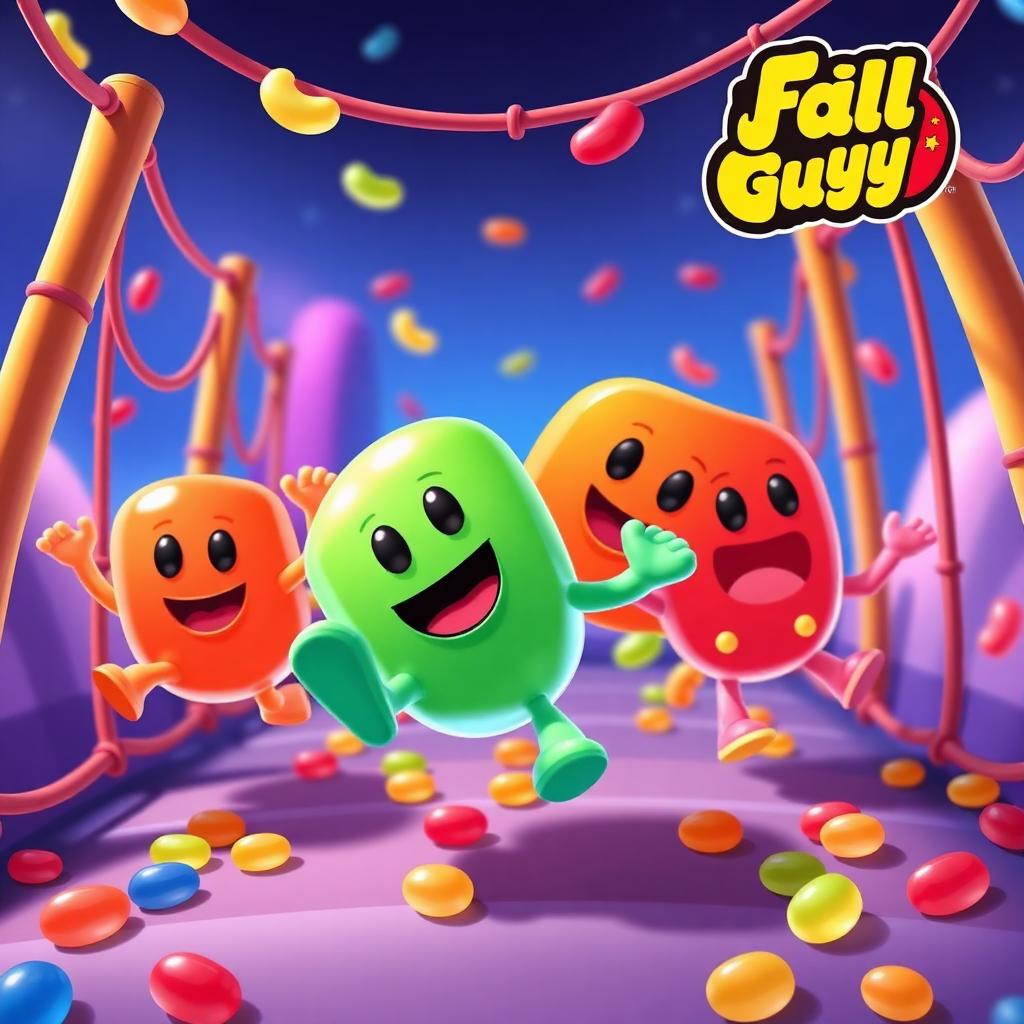 Fall Guys key art — colorful jellybean characters racing obstacle course