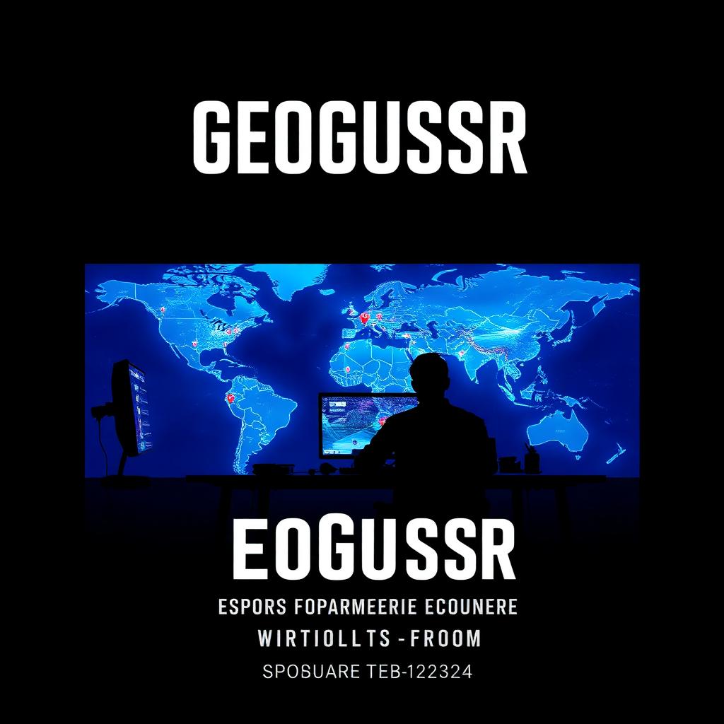 GeoGuessr key art — silhouette of player studying a glowing world map