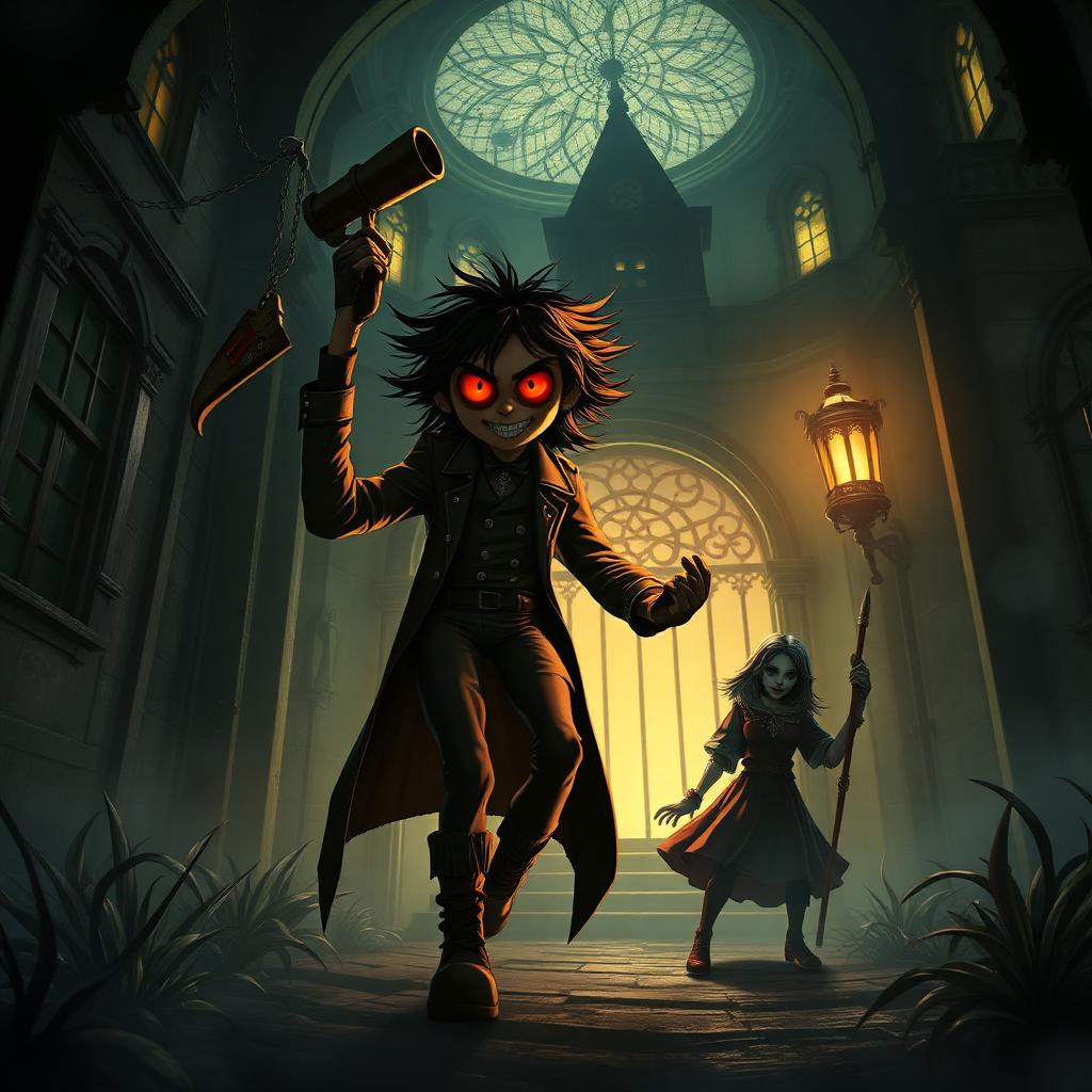 Identity V key art — gothic Tim Burton style hunter chasing survivor