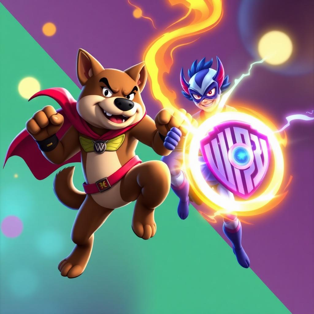MultiVersus key art — Warner Bros characters clashing on platform stage