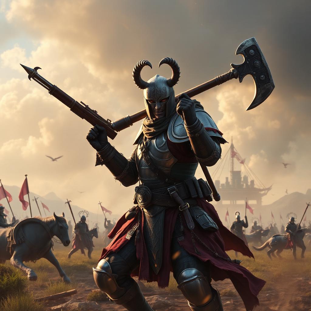 New World Aeternum key art — armored warrior with musket and hatchet on colonial battlefield