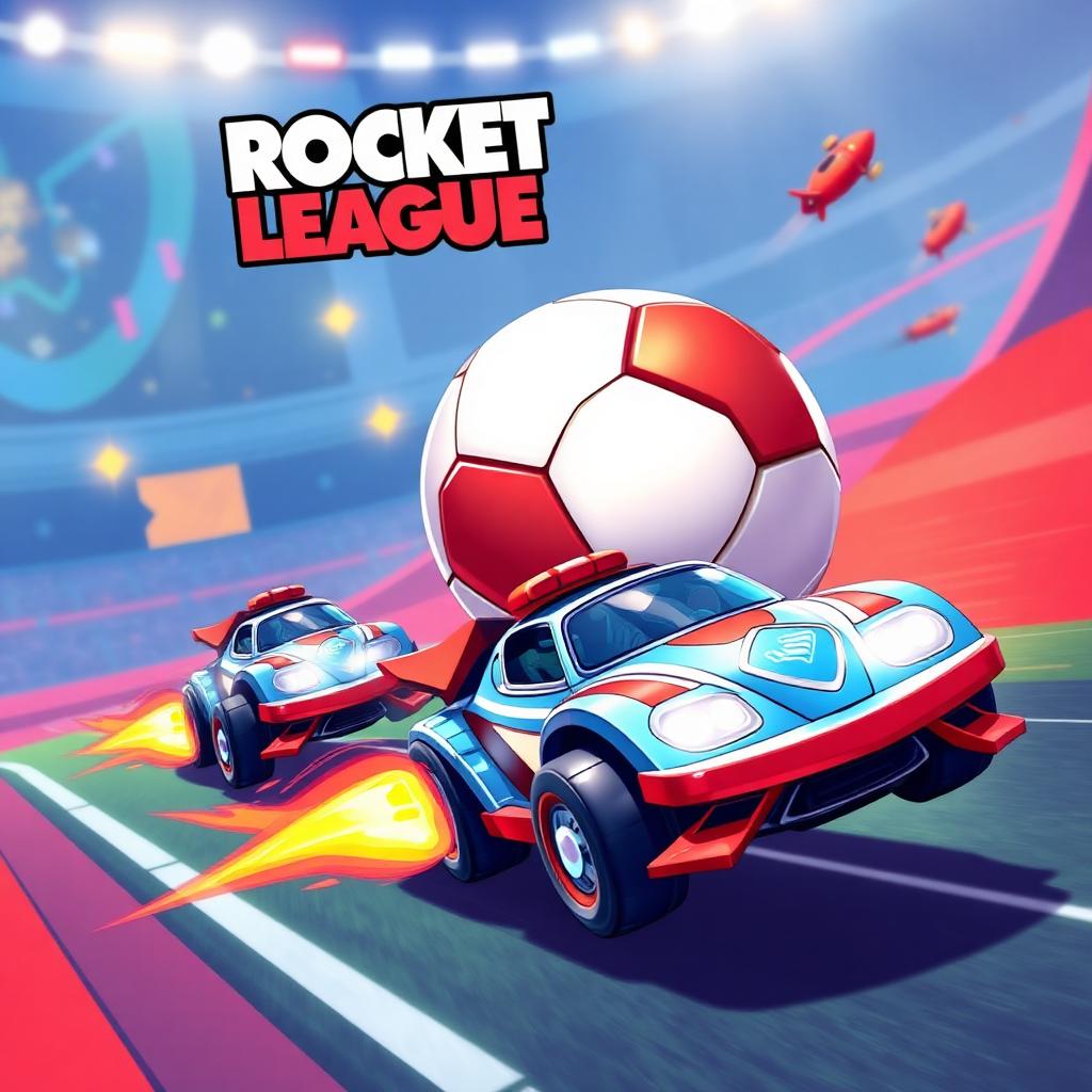 Rocket League Sideswipe key art — cartoon rocket cars with soccer ball