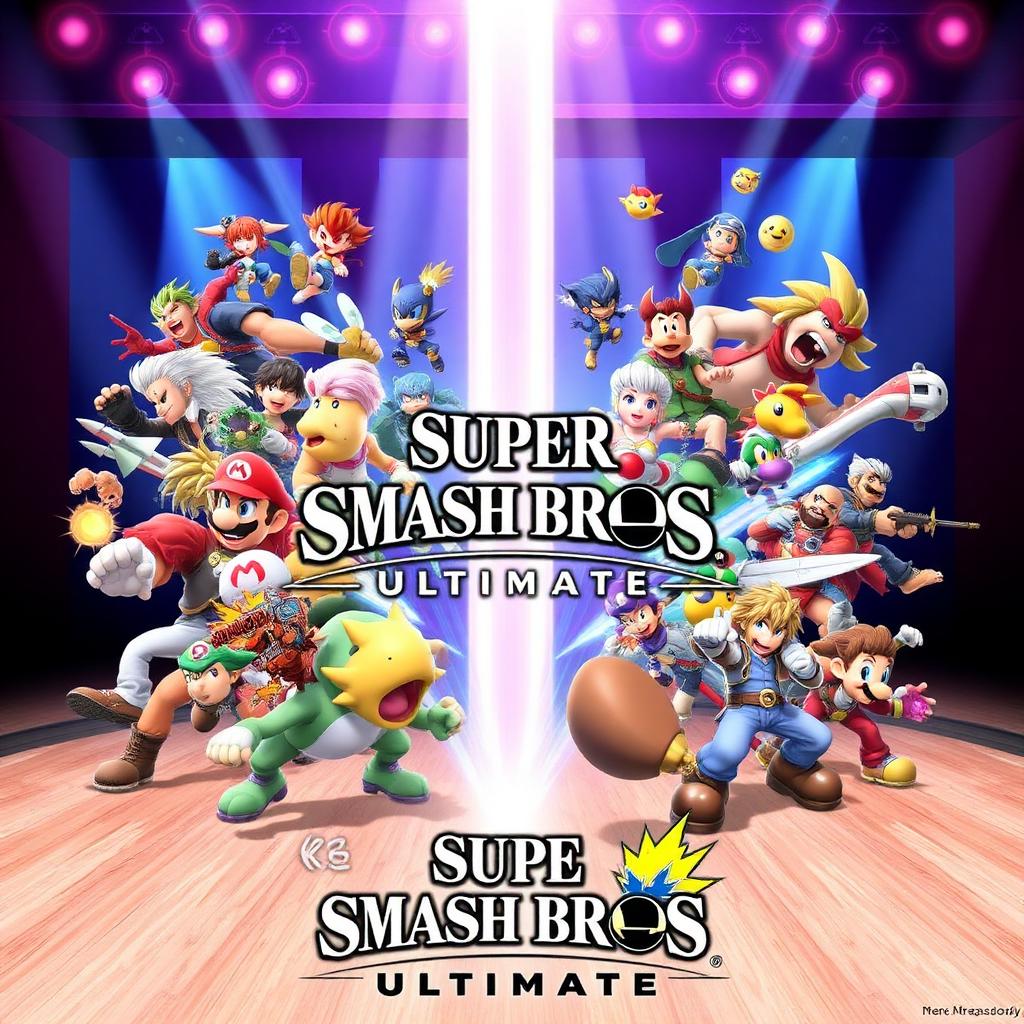 Super Smash Bros Ultimate key art — Nintendo characters clashing on platform stage