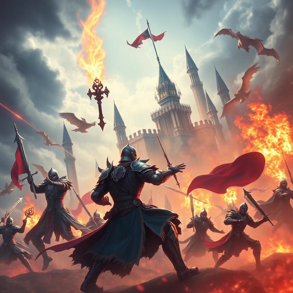 Throne and Liberty key art — armored knight and mage in massive PvP siege