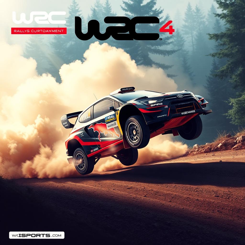 EA Sports WRC key art — rally car mid-jump on a forest stage